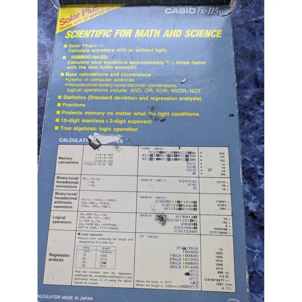 Casio fx-115v Scientific Calculator Solar Plus‎ With Box Manual Super-FX #101